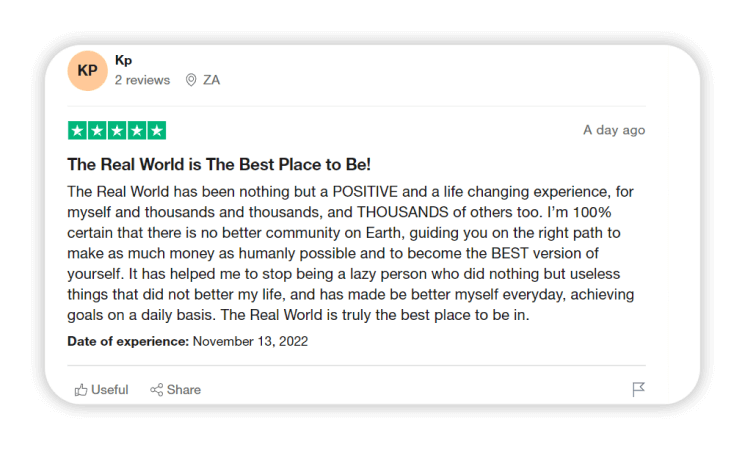 Experience The Real World Trustpilot review