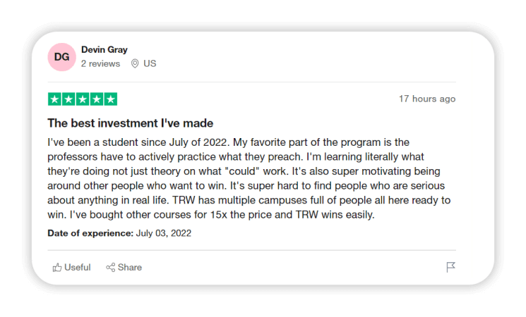 Experience The Real World Trustpilot review