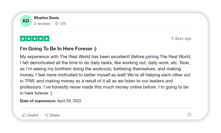 Experience The Real World Trustpilot review